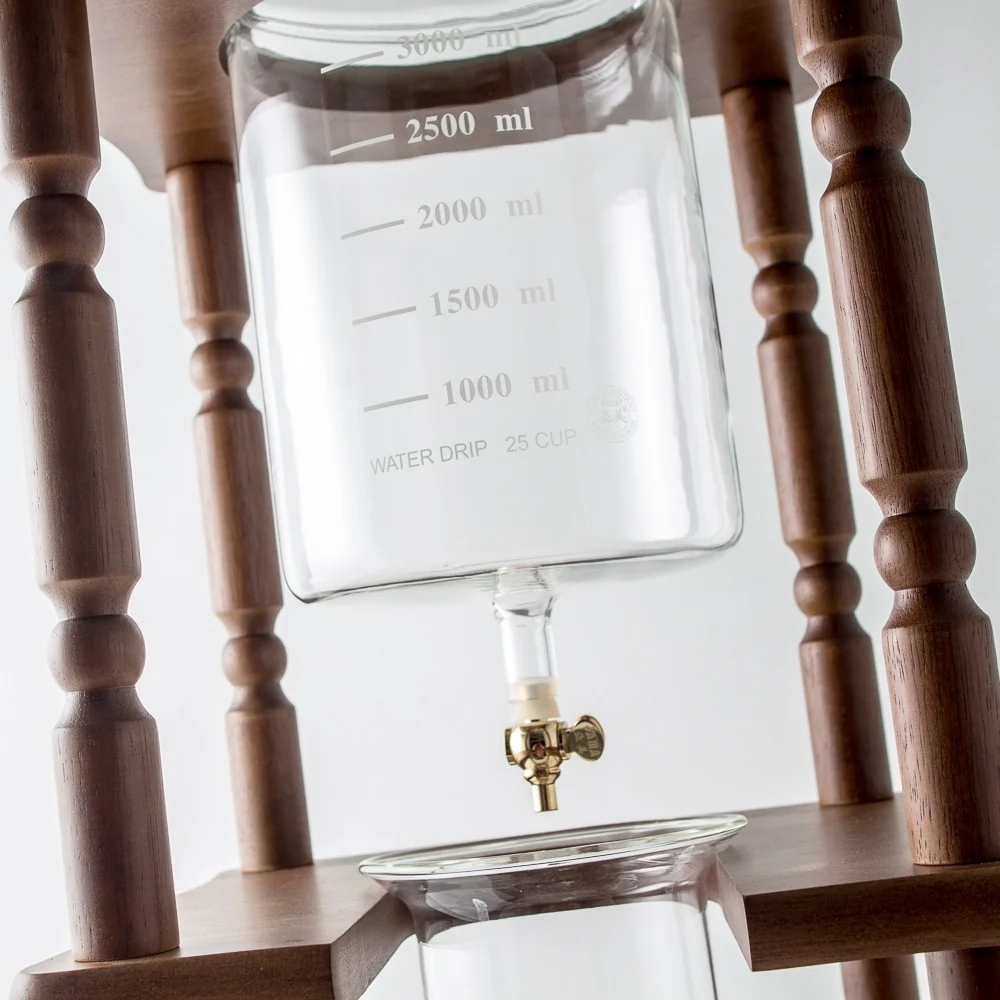 Yama Glass 25 Cup Cold Drip Maker Curved Brown Wood Frame - Image 4