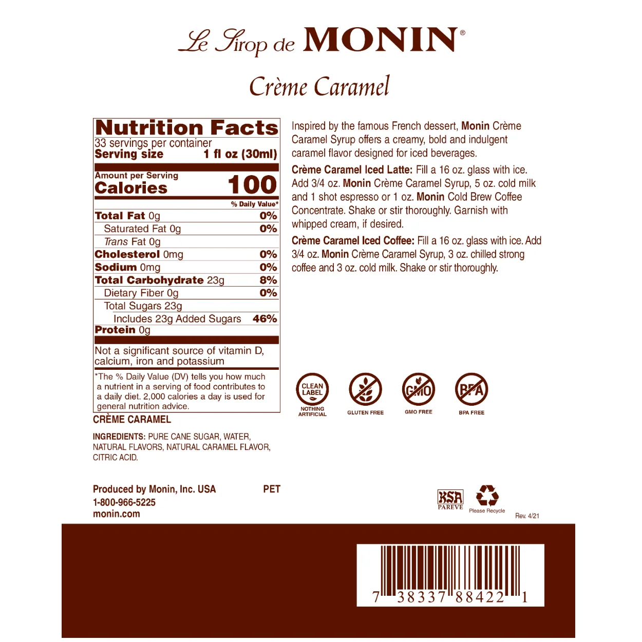 Monin Crème Caramel Syrup - Image 2