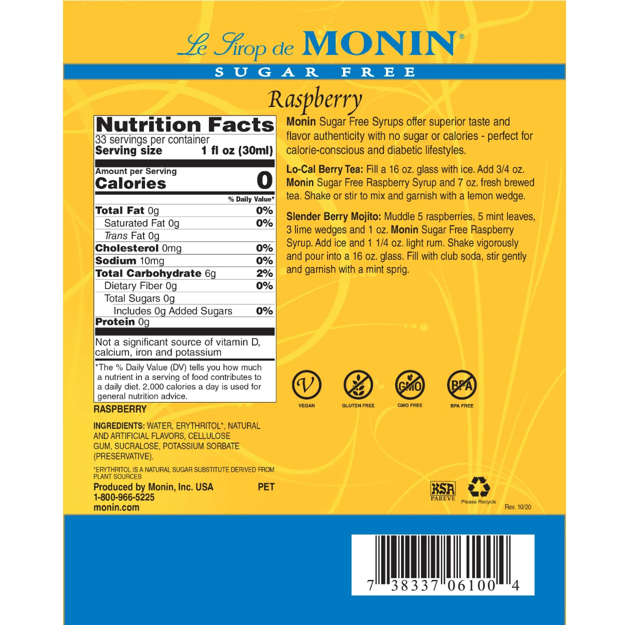 Monin Sugar Free Raspberry Syrup - Image 2