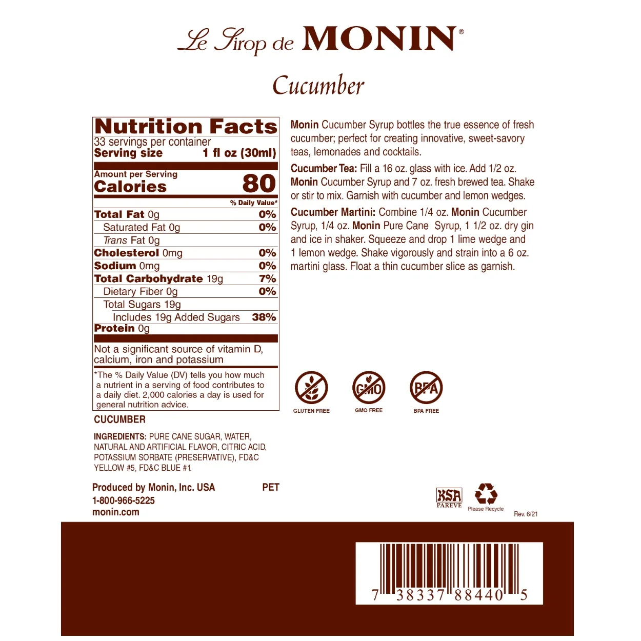 Monin Cucumber Syrup - Image 2
