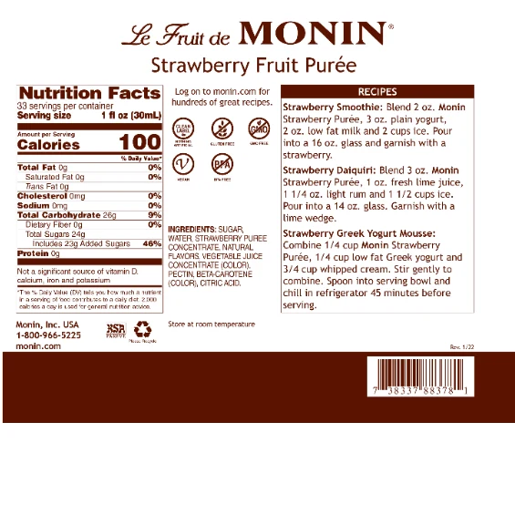 Monin Strawberry Puree - Image 2